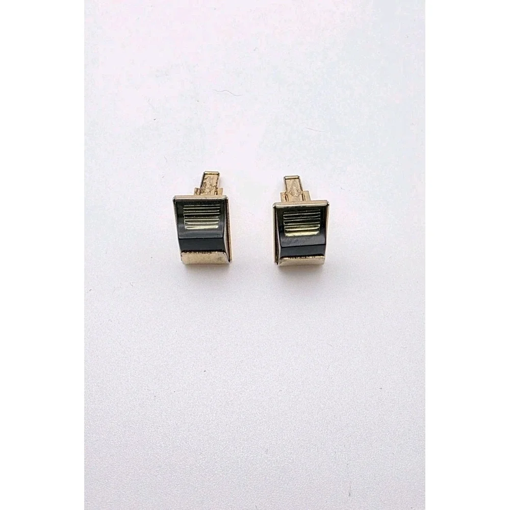 Vtg‎ Sara Coventry Cufflinks Green Lucite Gold Tone Transluscent Inner Stairs